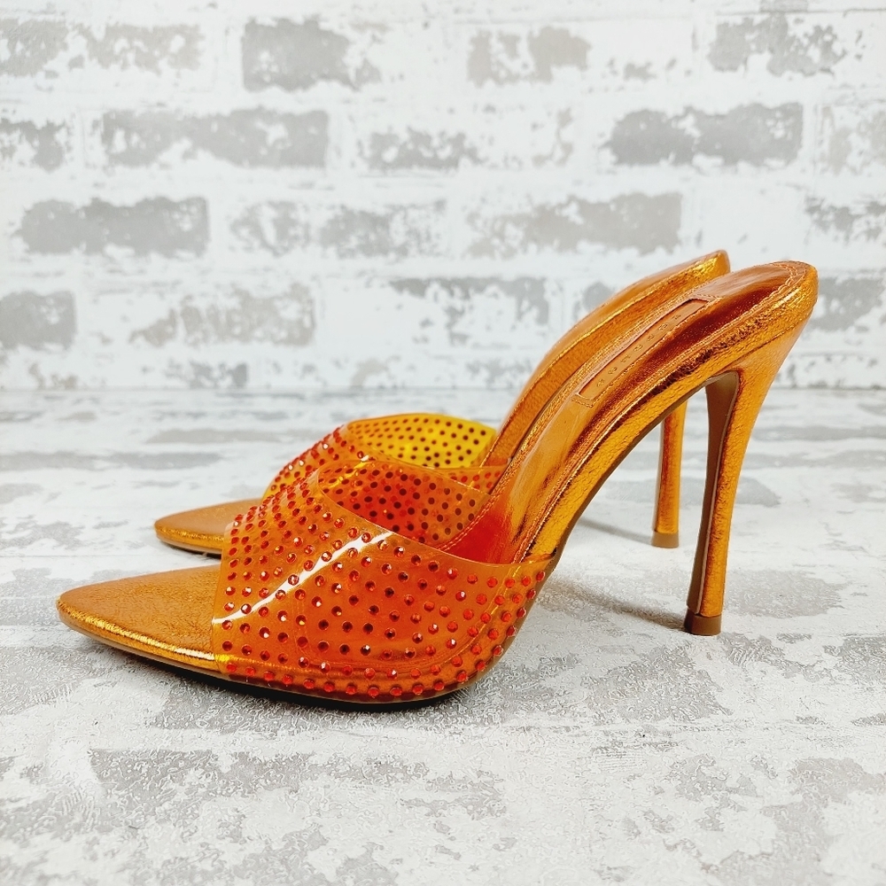 New Topshop Romy Embellished Strippy Sandal In Orange F561